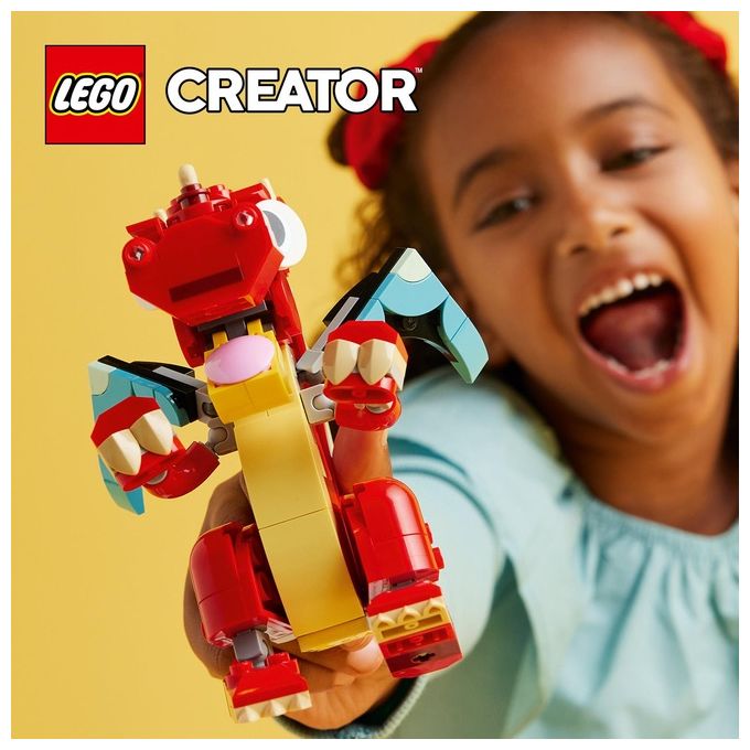 LEGO Creator 31145 3in1 Drago Rosso, Giochi per Bambini di 6+ Anni, Action Figure Ricostruibile in Pesce e Fenice Giocattolo