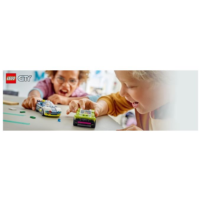 LEGO City 60415 Inseguimento della Macchina da Corsa, 2 Modellini di Auto della Polizia, Giocattolo per Bambini di 6+ Anni