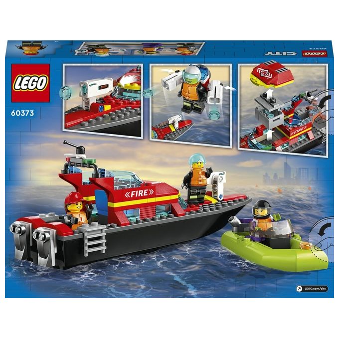LEGO City Fire 60373 Barca di Soccorso Antincendio dei Vigili del Fuoco, Nave Giocattolo, Gommone e Minifigure, Idee Regalo