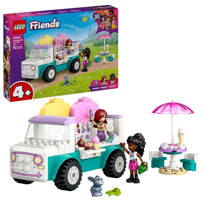 LEGO Friends Il Furgone dei Gelati di Heartlake City Giochi Creativi e Didattici per Bambine da 4 Anni con Camion Giocattolo 2 Mini Bamboline un Coniglietto Cibo e Accessori Set con Veicolo 42644