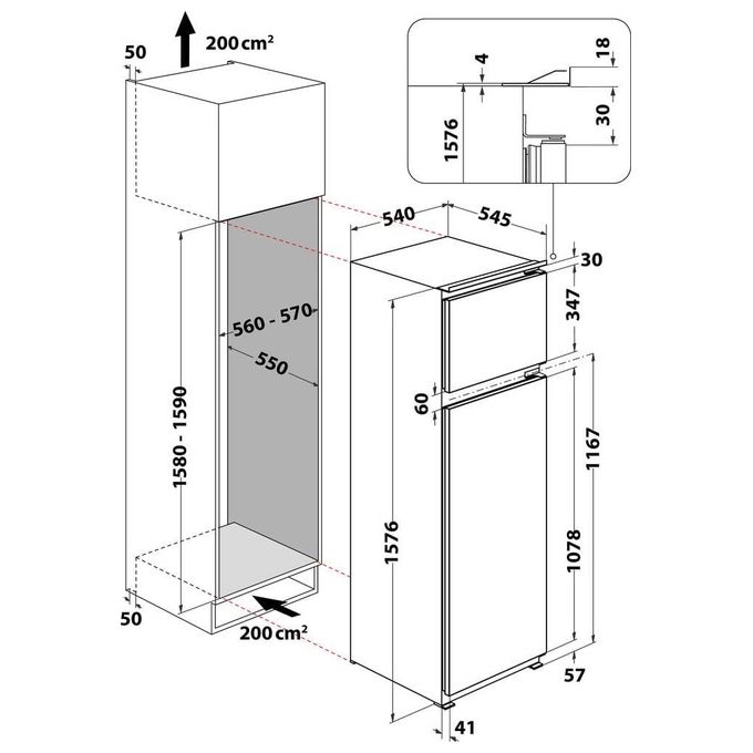 Indesit T 16 A1 D-I 1 Frigorifero Doppia Porta da Incasso Capacita' 239 Litri Classe energetica F (A+) Acciaio Inossidabile