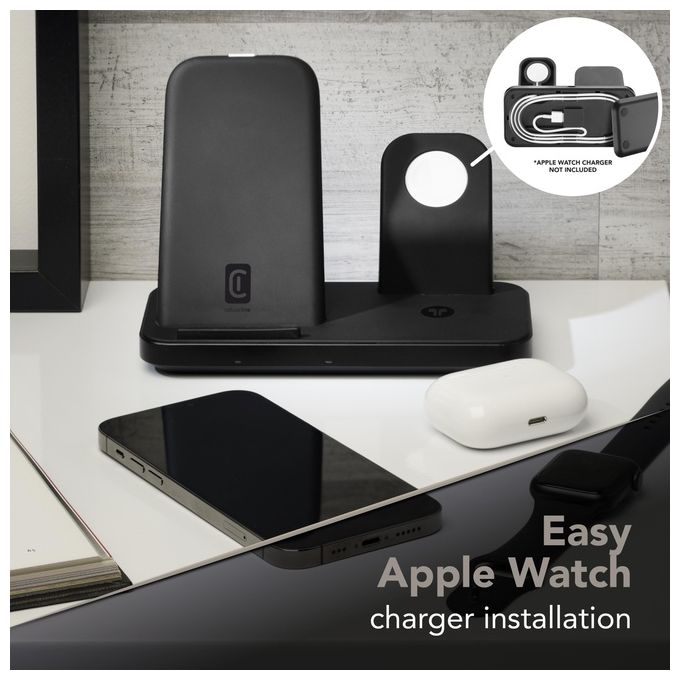 [ComeNuovo] Cellular Line Trio Wireless Charger Supporto di Ricarica Wireless 3in1 per Dispositivi Apple Nero