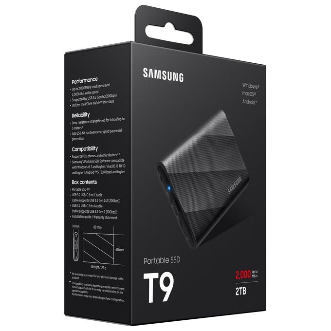 Samsung Portable Ssd T9 USB 3.2 1Tb Nero