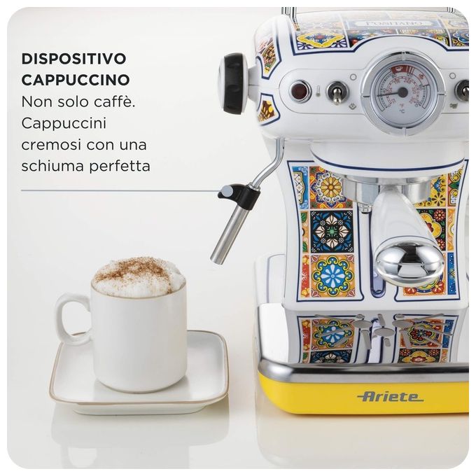 Ariete 00M13891PAR0 Macchina Caffe' Cialde e Caffé Macinato in Polvere Espresso Manuale con Erogatore di Vapore 1 o 2 Tazze Estetica Positano
