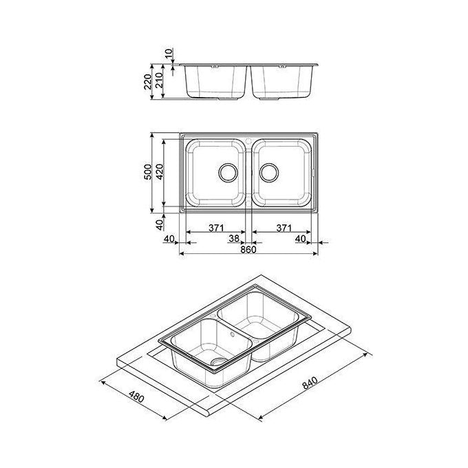 Smeg LZ862A2 Rigae Lavello Sintetico da Incasso Antibatterico Antigraffio 2 Vasche Antracite 86x50cm