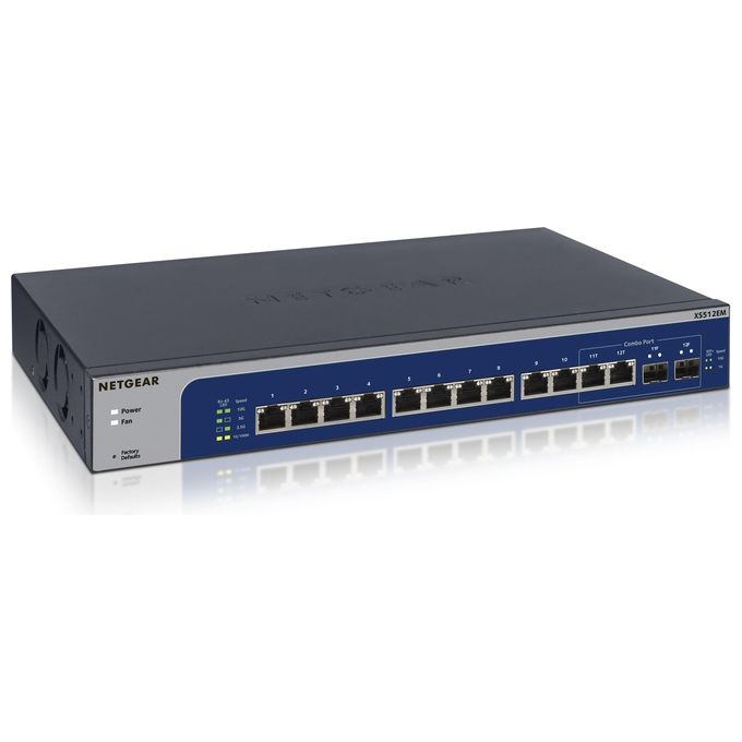Netgear Smart Managed Plus XS512EM Switch intelligente 10 x 100-1000-2.5G-5G-10GBase-T + 2 x SFP+ 10 Gigabit combo desktop, montabile su rack
