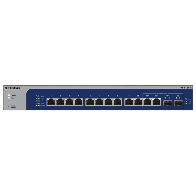 Netgear Smart Managed Plus XS512EM Switch intelligente 10 x 100-1000-2.5G-5G-10GBase-T + 2 x SFP+ 10 Gigabit combo desktop, montabile su rack