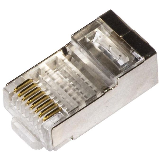 Link Confezione 100 Connettori 8 Poli Cat 6 Utp non Schermato Rj45 Contatti Dorati 50 Micron per Cavo Flessibile Dati e Poe