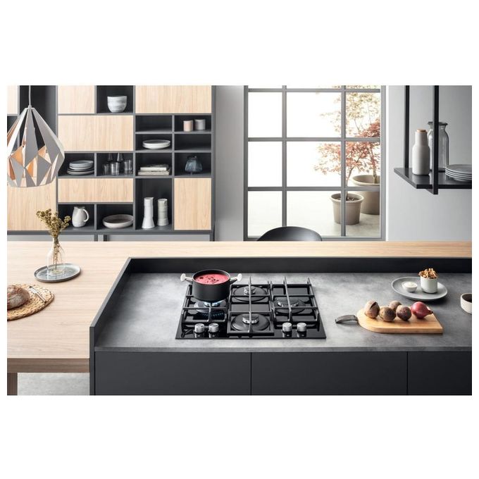 Hotpoint HAGS 61F-BK Piano Cottura a Gas in  Vetroceramica 4 Zone My Menu Flame Control 9 livelli di potenza Griglie in ghisa 60 cm Nero