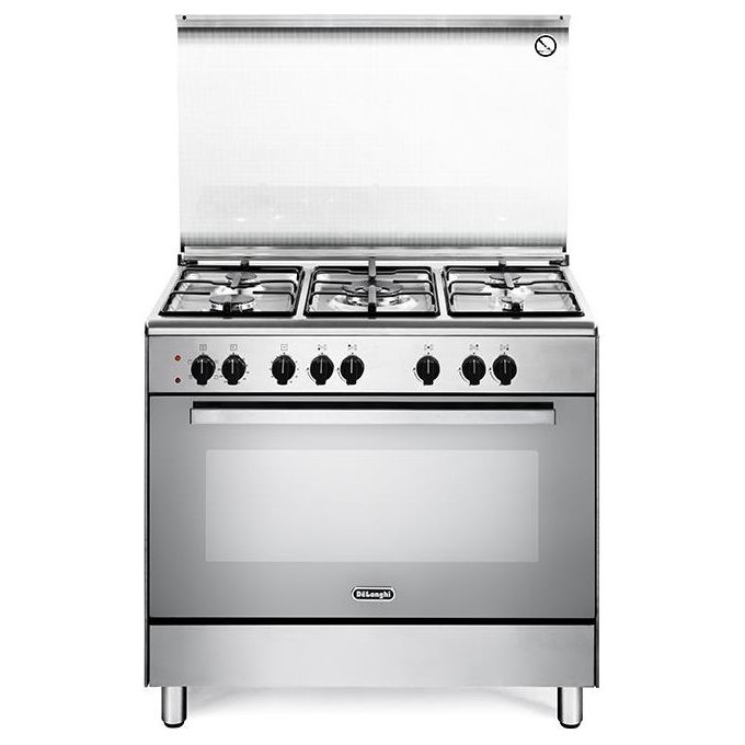 De Longhi DEMX 96 ED Linea Design Cucina a Gas Libera Installazione Forno Elettrico 5 Fuochi Classe energetica A Bruciatore Tripla Corona Contaminuti 6 Funzioni 90 cm Acciaio Inox