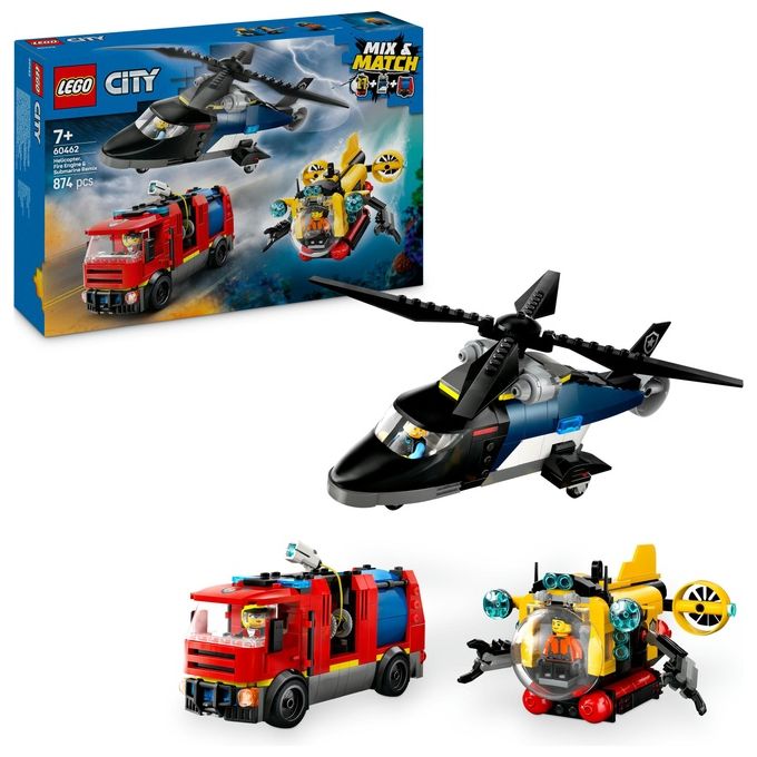 LEGO Set Costruzioni City 60462 Elicottero Autopompa Sottomarino MixeMatch per Creativita' senza Confini