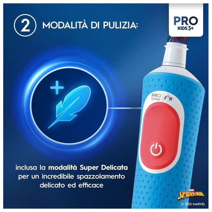 Braun Oral B Spazzolino Elettrico Pro Kids Spiderman Azzurro e Bianco