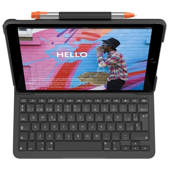 Logitech Slim Folio Custodia Tastiera Bluetooth QWERTY Spagnola Grafite per Apple 10.2'' iPad