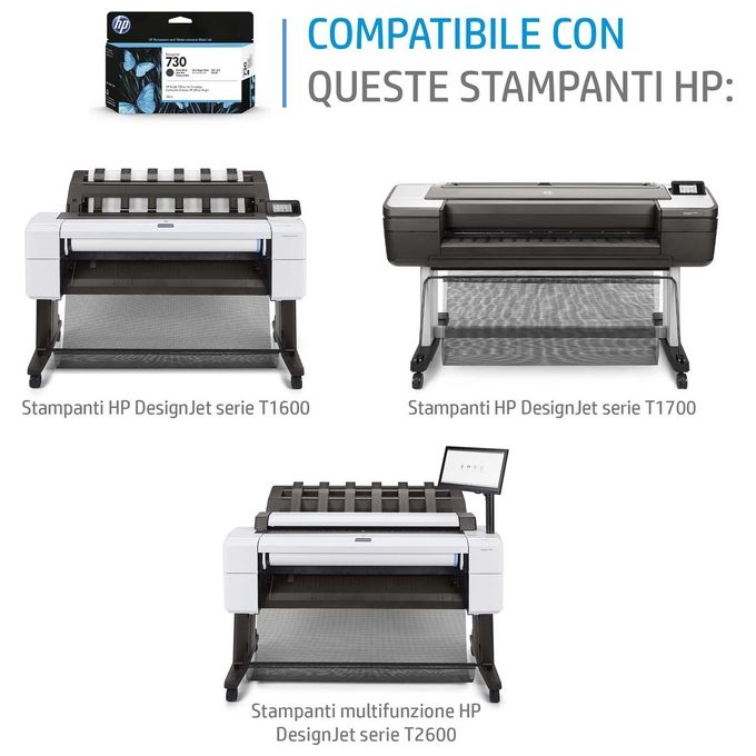 HP 730 cartuccia inchiostro originale alta capacita' nero opaco 300 ml DesignJet T1700, T1700 PostScript, T1700dr, T1700dr PostScript