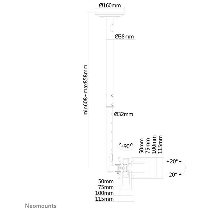 Newstar Staffa a soffitto per Tv Altezza 37-47 Cm