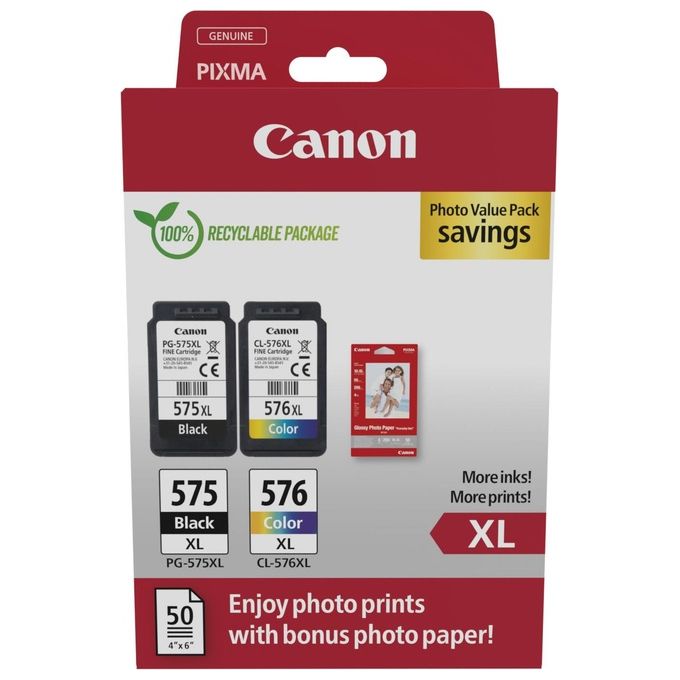 Canon 5437C006 Cartuccia d'Inchiostro 2 Pezzi Originale Resa Elevata XL Nero-Ciano-Magenta-Giallo