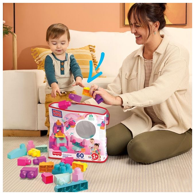 Mega Bloks Sacca Ecologica Maxi Mattoncini 60 Pezzi Rosa