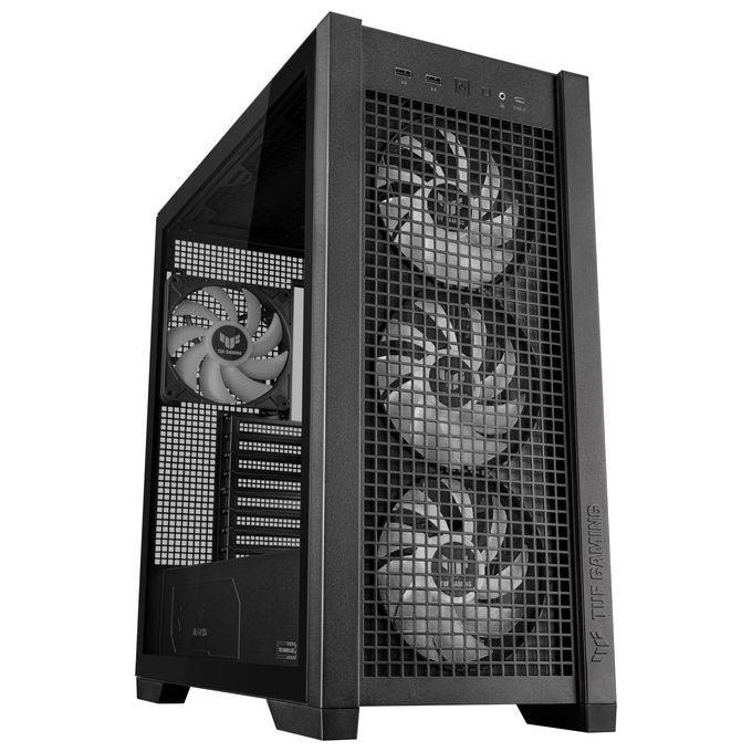 ASUS TUF GAMING GT302 TG ARGB Black Case Gaming E-ATX Mid Tower Pannelli Laterali intercambiabili Mesh Vetro Temperato 4 ventole ARGB preinstallate da 140 x 28 mm Nero