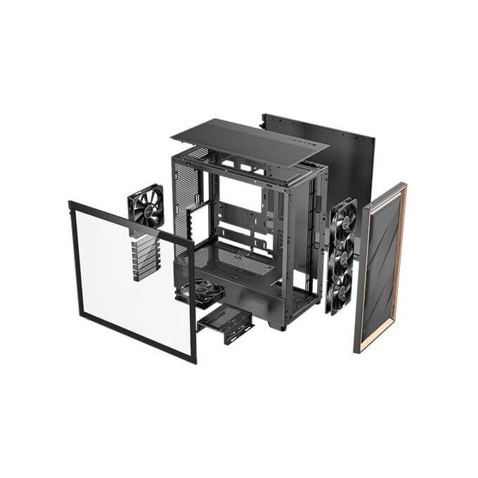 Antec Flux Wood 5 Ventole Pwm Incluse Pannello Frontale ad Alto Flusso d'aria con Legno di Noce Type-C Radiatore da 420mm e Supporto per Scheda Madre con Connessione Posteriore
