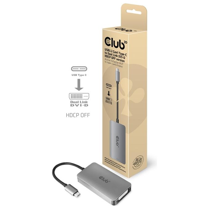 Club3d CAC-1510-A Adattatore Attivo da Usb 3.2 Gen1 Type-C a Dual Link DVI-D HDCP Off Versione S-B per Display Apple Cinema