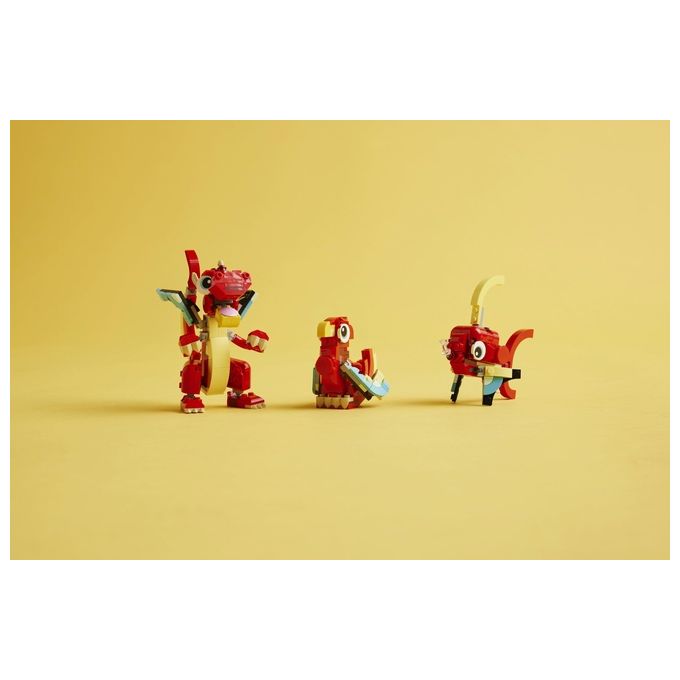 LEGO Creator 31145 3in1 Drago Rosso, Giochi per Bambini di 6+ Anni, Action Figure Ricostruibile in Pesce e Fenice Giocattolo