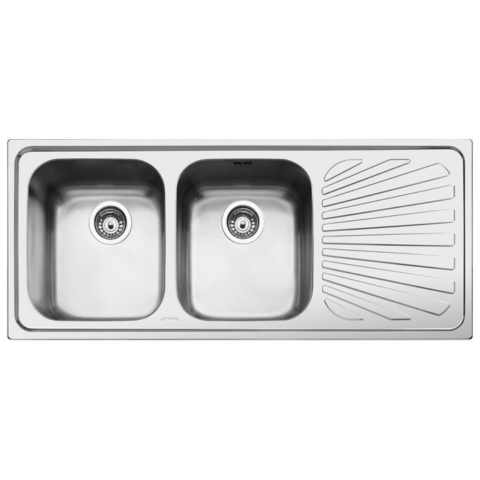 Smeg SP116D Lavello da Incasso Standard Estetica Universale 2 Vasche + Gocciolatoio Destro 116 cm Acciao Inox