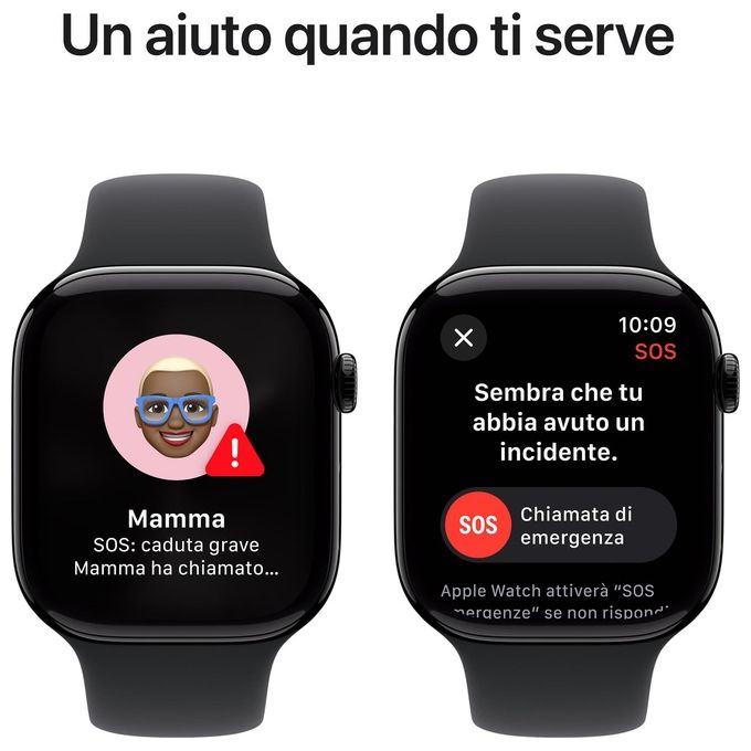 Apple Watch 10 46mm GPS Cassa in alluminio Jet Black con Cinturino Sport nero - S-M