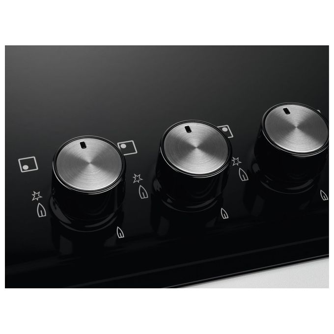 Electrolux PN750RUV Serie 300 Piano cottura a gas 75 cm 5 fuochi Wok Bruciatore Tripla Corona Sicurgas colore Nero Ghisa