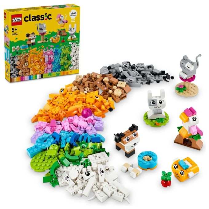 LEGO Classic 11034 Animali Domestici Creativi, Giocattolo per Bambini di 5+ Anni per Costruire Cane, Gatto e Altri Animali