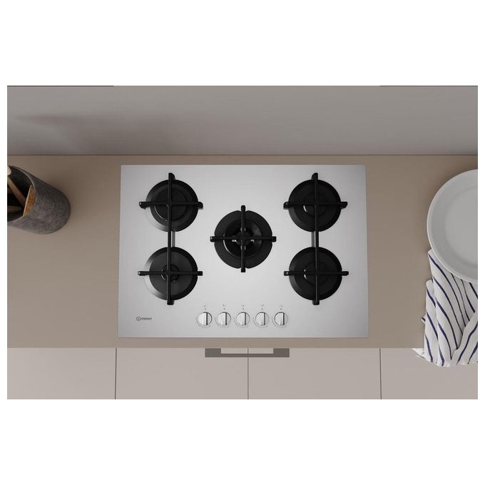Indesit ING 72T-WH Piano Cottura a Gas 5 Zone High Power Flame Griglie in ghisa 70 cm Bianco