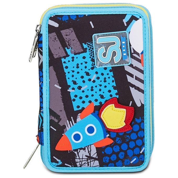Seven SJ Gang Astuccio Scuola 3 Zip Blu Go To Space