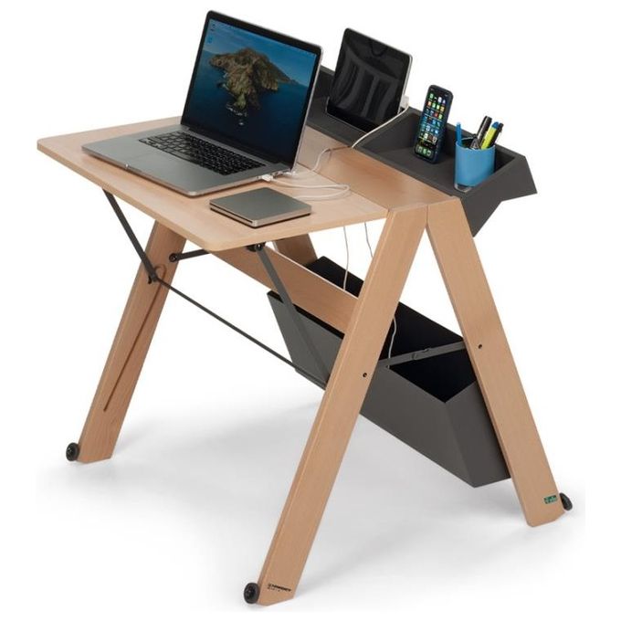 Foppa Allieva Postazione Smart Working Colore Bianco Piano di Lavoro con Ruote Richiudibile