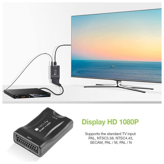 Techly 361926 Convertitore Compatto da Scart a HDMI Selezione 720p-1080p