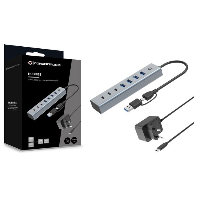 Conceptronic HUBBIES20GPHub di Interfaccia Usb 3.2 Gen 1 (3.1 Gen 1) Type-c 5000 Mbit-s Grigio