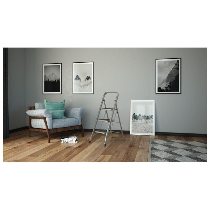 Colombo Sgabello Scala FACTOTUM 3 gradini in alluminio con tappetino antiscivolo e piedini portata max 150kg EN14183 MADE IN ITALY