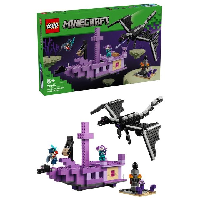 LEGO Minecraft L'Enderdrago e la Nave dell'End Giocattolo del Bioma con Drago Personaggi Mob e Accessori Giochi d'Avventura per Bambini e Bambine da 8 Anni Idea Regalo Fan del Videogioco 21264