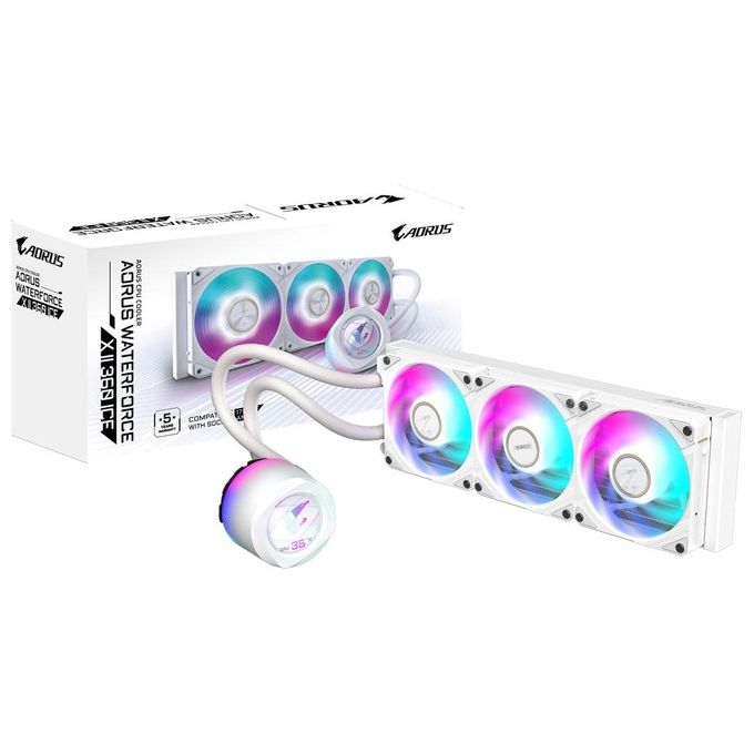 GIGABYTE AORUS WATERFORCE X II 360 ICE Raffreddamento a liquido per CPU AIO - 3x ventole ARGB da 120 mm LCD a colori DAISY-CHAIN compatibile con Intel LGA 1851 e AMD AM5