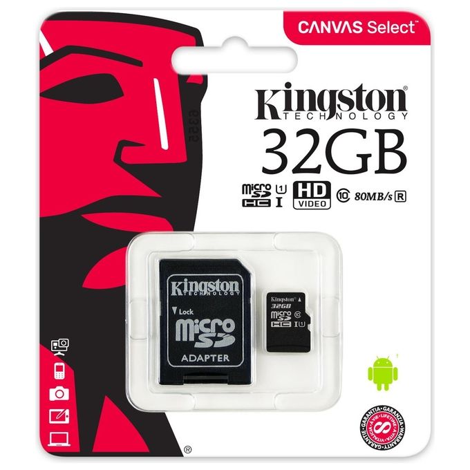 Kingston Canvas Select 32Gb MicroSD UHS-I Classe 10 con Adattatore SD