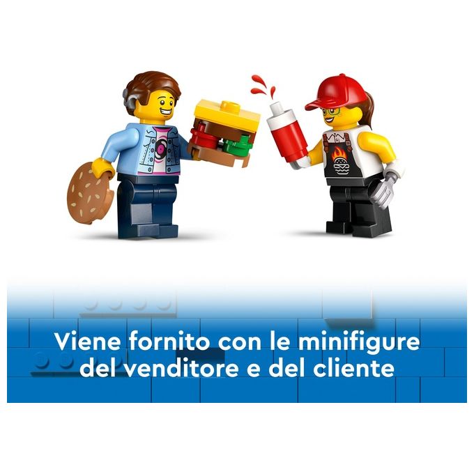 LEGO City 60404 Furgone degli Hamburger Giocattolo, Veicolo per Bambini 5+ Anni, Camion Food Truck con Accessori e 2 Minifigure