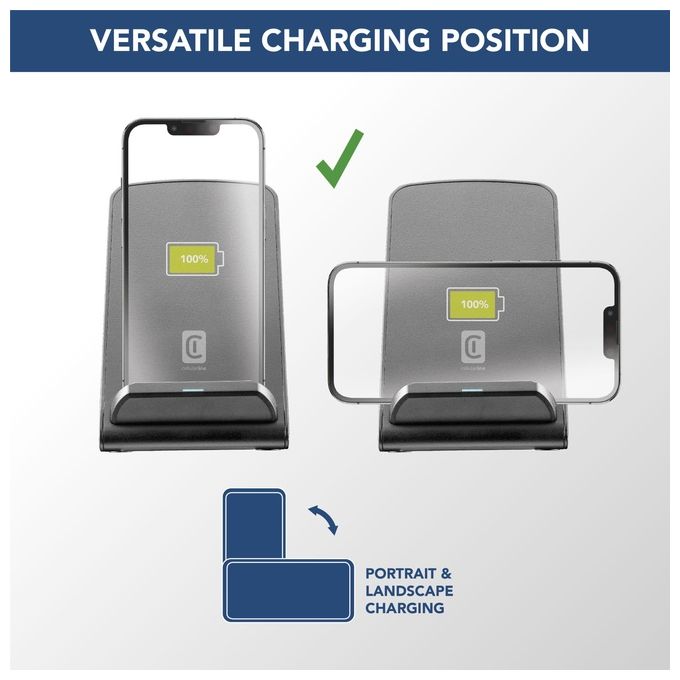 Cellularline Easy Stand Wireless Charger Caricabatterie Wireless con Certificazione Qi Nero
