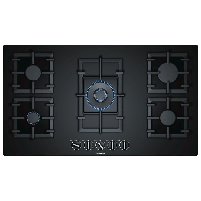 Siemens EP9A6QB90 Linea iQ500 Piano Cottura a Gas 5 Zone 1 TurboWok stepFlame 9 Livelli di potenza Griglie in  Ghisa 90 cm Nero
