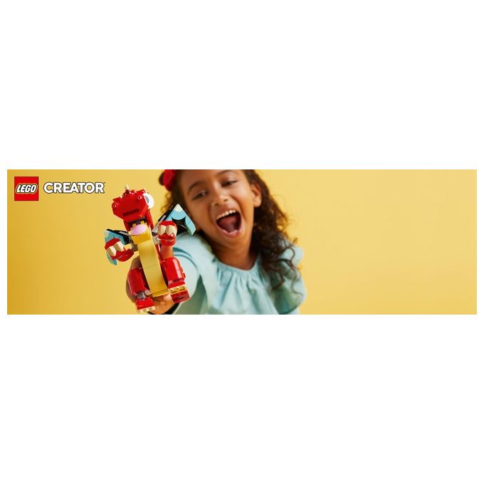 LEGO Creator 31145 3in1 Drago Rosso, Giochi per Bambini di 6+ Anni, Action Figure Ricostruibile in Pesce e Fenice Giocattolo