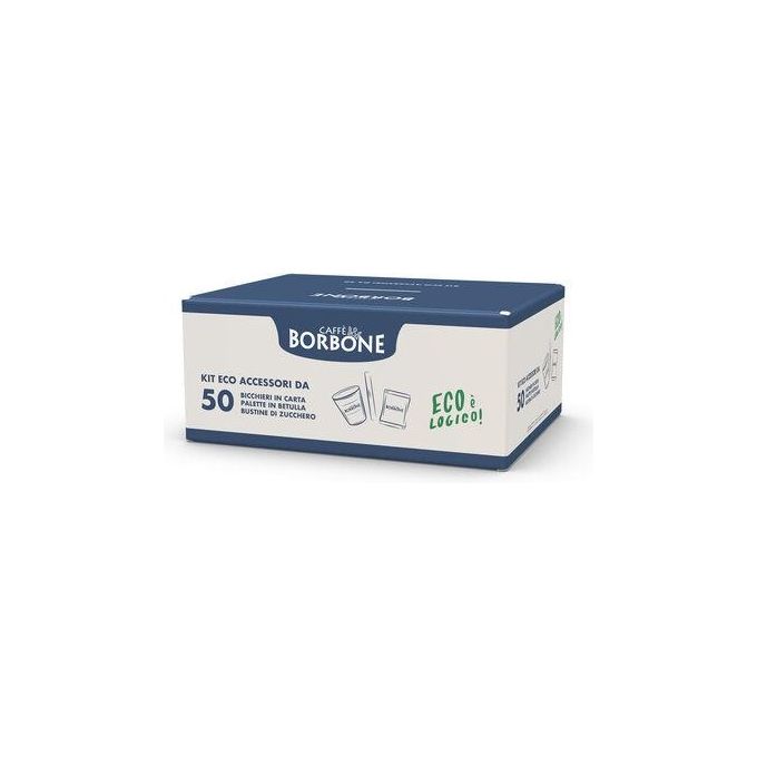 Borbone Kit Bio Ecologico 50 Pezzi Bicchieri  50 Pezzi Palettine  50 Pezzi Bustine
