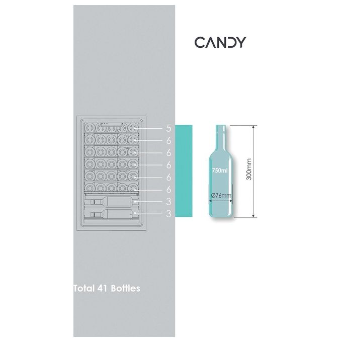 Candy Cantinetta CWC 150 MHF Cantinetta Vino 41 Bottiglie, Classe G, 6 Ripiani, Nero a Libera Installazione