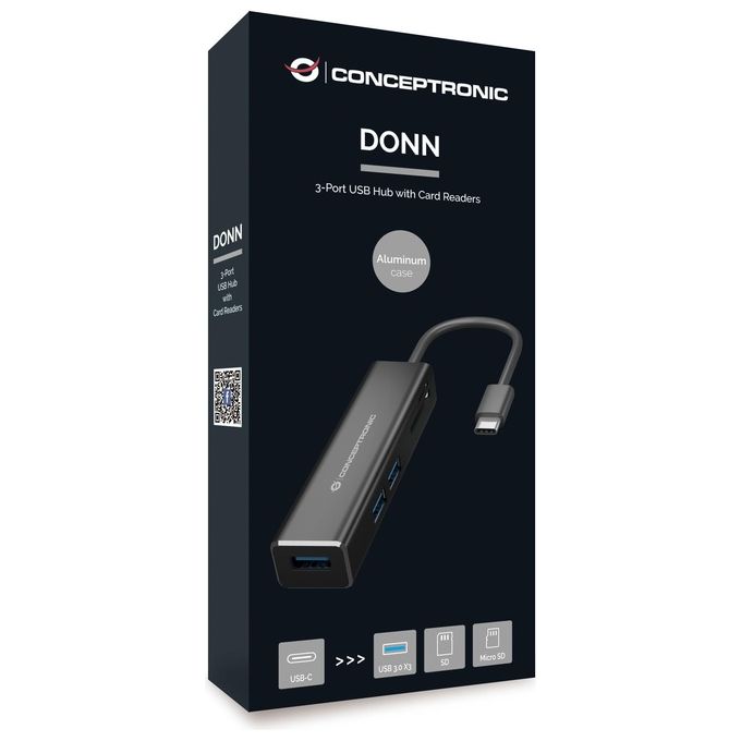 Conceptronic DONN08B Hub di Interfaccia Usb 3.2 Gen 1 Type-C 5000Mbit-s Nero