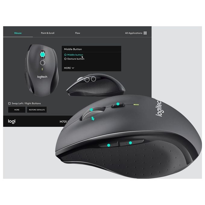 Logitech Marathon M705 Mouse Mano Destra Rf Wireless Ottico 1000 Dpi