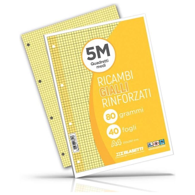 Blasetti Ricambi Rinforzati A4 Gialli 80gr 40 Fogli 5M