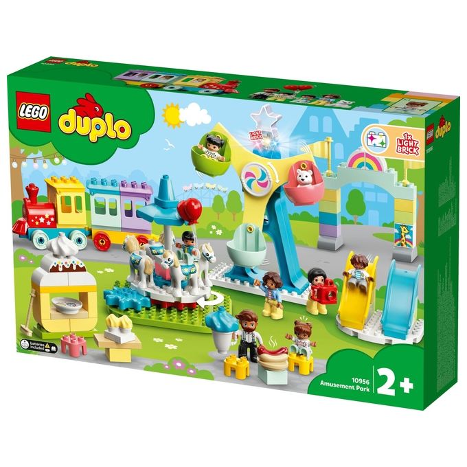 LEGO 10956 DUPLO Town Parco dei Divertimenti con Scivoli Giostra Ruota Panoramamica Treno e 7 Minifigure colore Multicolore