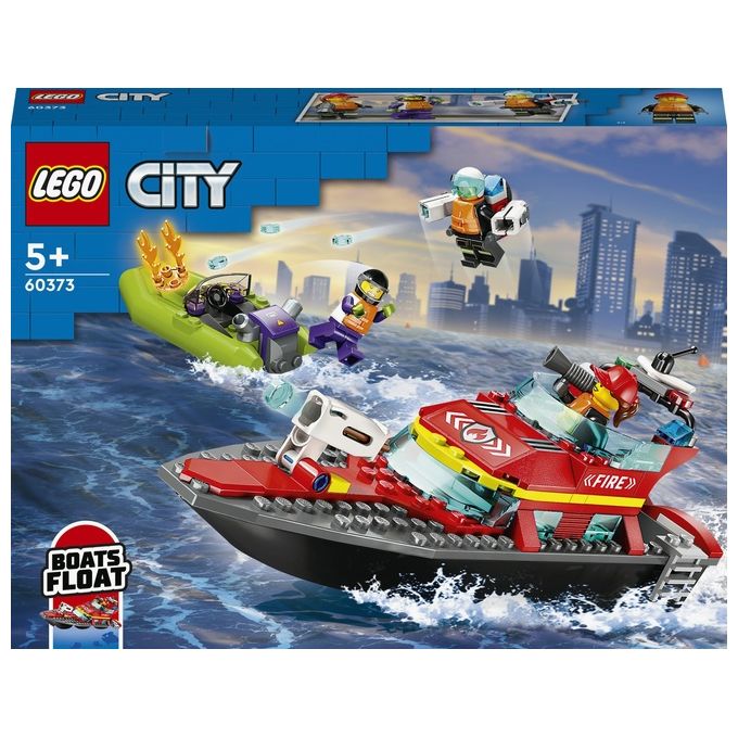 LEGO City Fire 60373 Barca di Soccorso Antincendio dei Vigili del Fuoco, Nave Giocattolo, Gommone e Minifigure, Idee Regalo