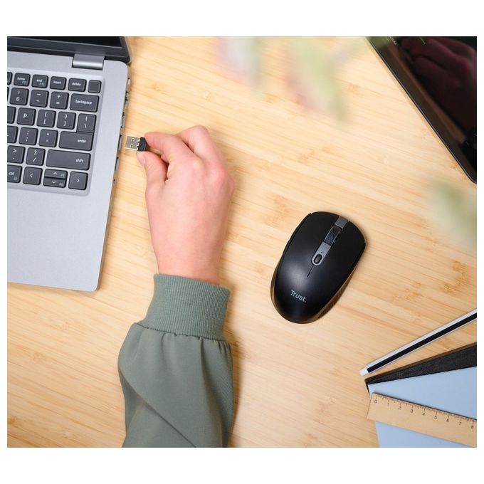 Trust Ozaa Mouse Mano Destra RF senza Fili  Bluetooth Ottico 3200 DPI
